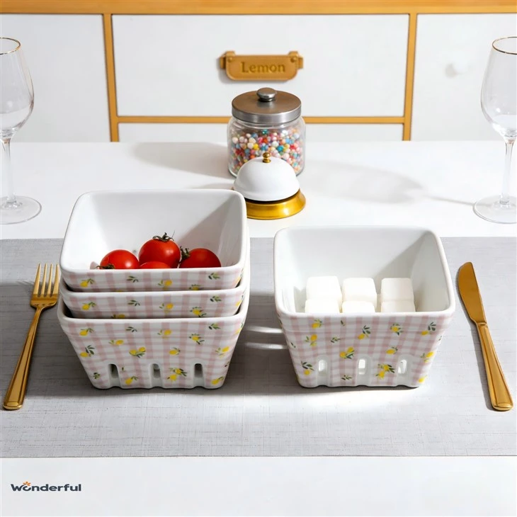 Ceramic Fruit Basket With Lemon & Gingham Pattern suppliers